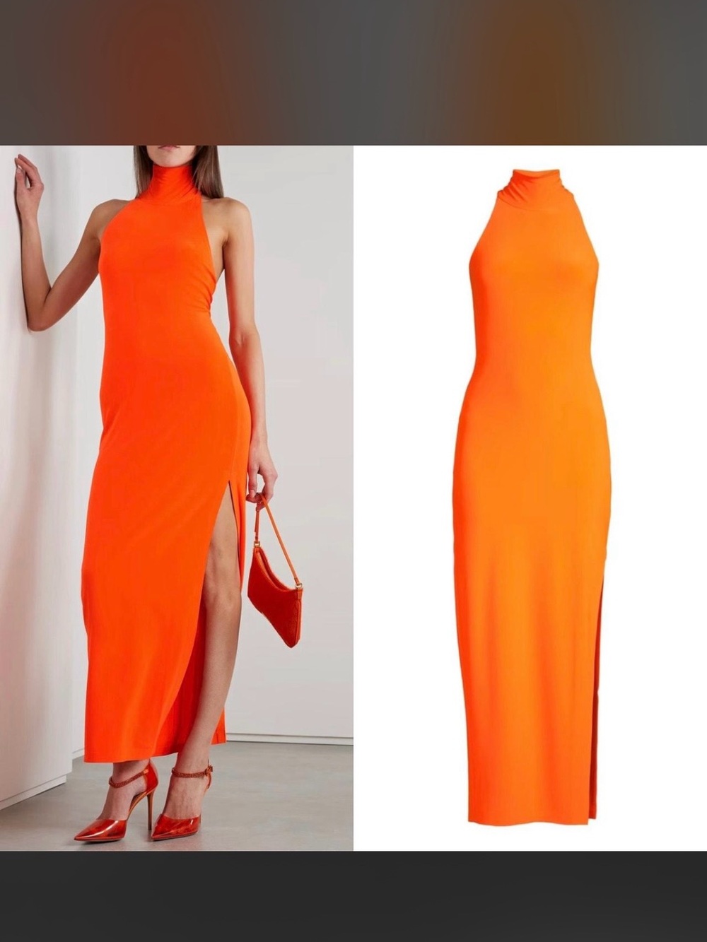 Norma Kamali halter turtle side slit gown Orange large